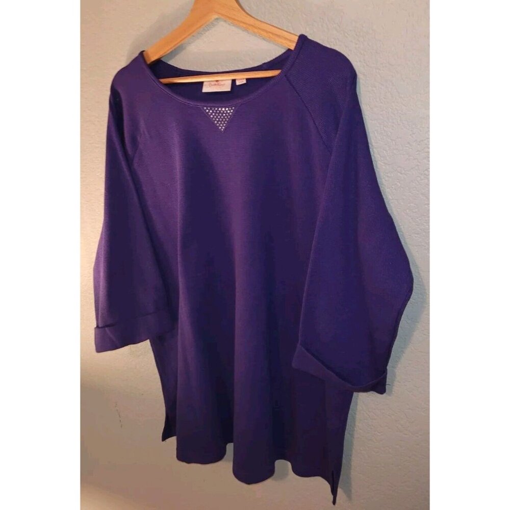 1XL Lot 3 Quacker Factory Knit Tops 1x Cotton Embellished Embroidered Long Sleev - Picture 12 of 16